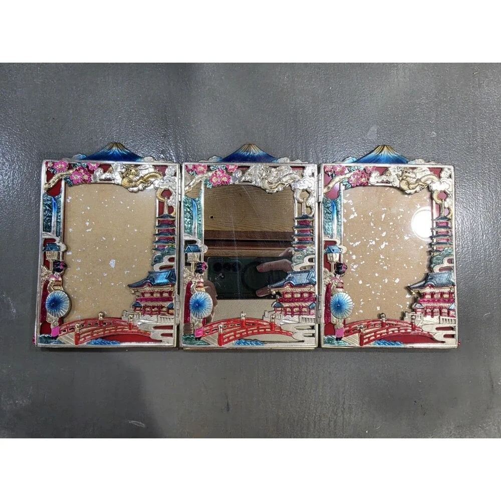 Vintage Japanese Triptych Photo Frame Set And Mirror